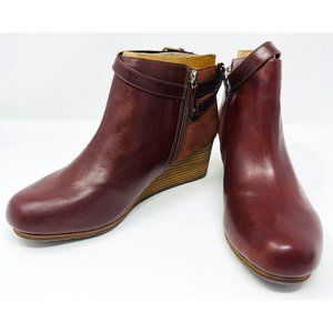 Dr Scholls Brown Women's Leather Wedge Ankle Boots 3.5 Heel Memory Foam Size 9M
